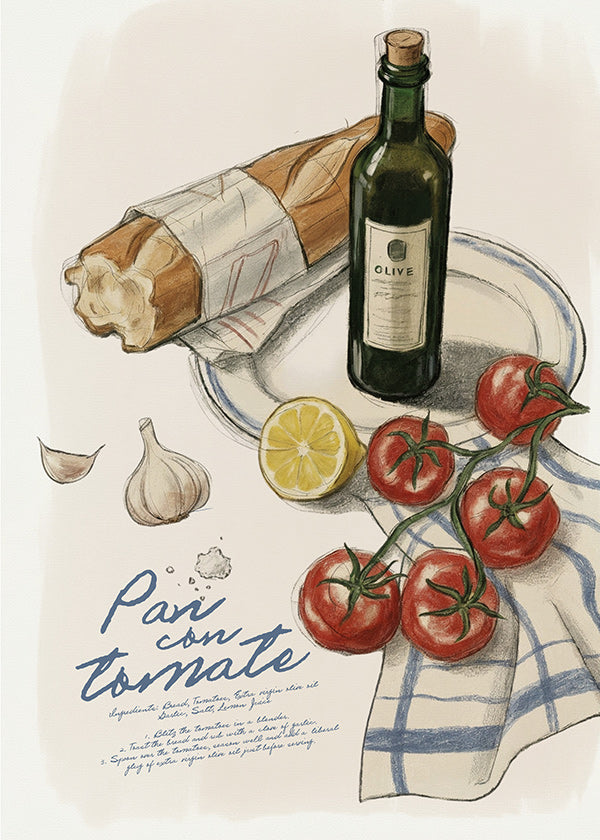 Küchenkunst Brot mit Tomate Illustration