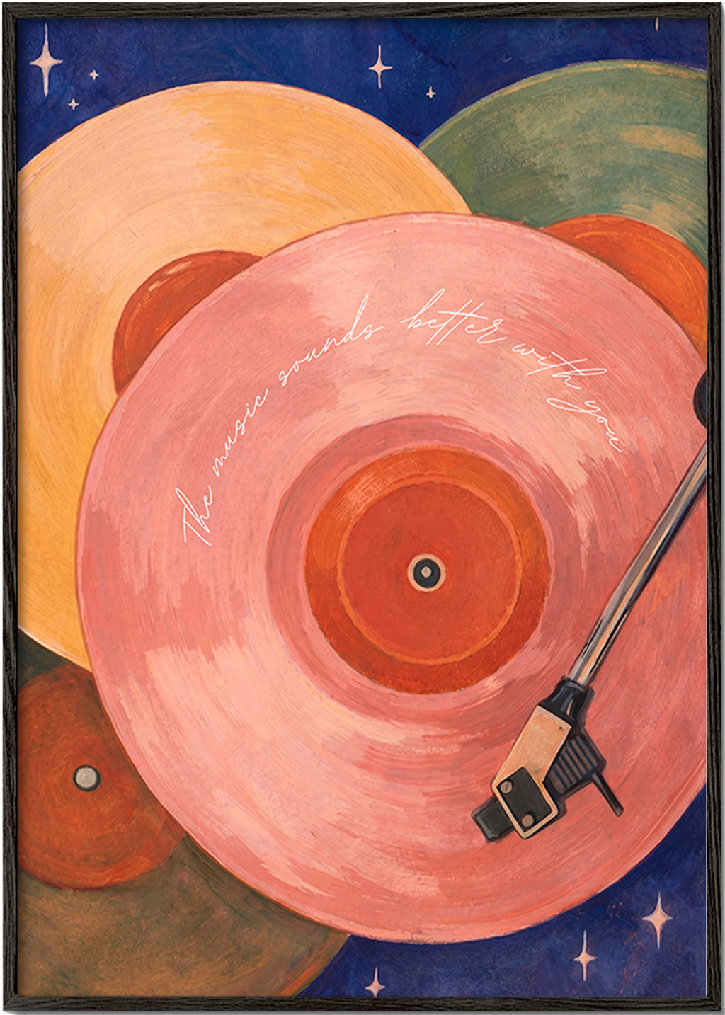 Rosa Vinyl-Illustration mit Plattenspielerarm
