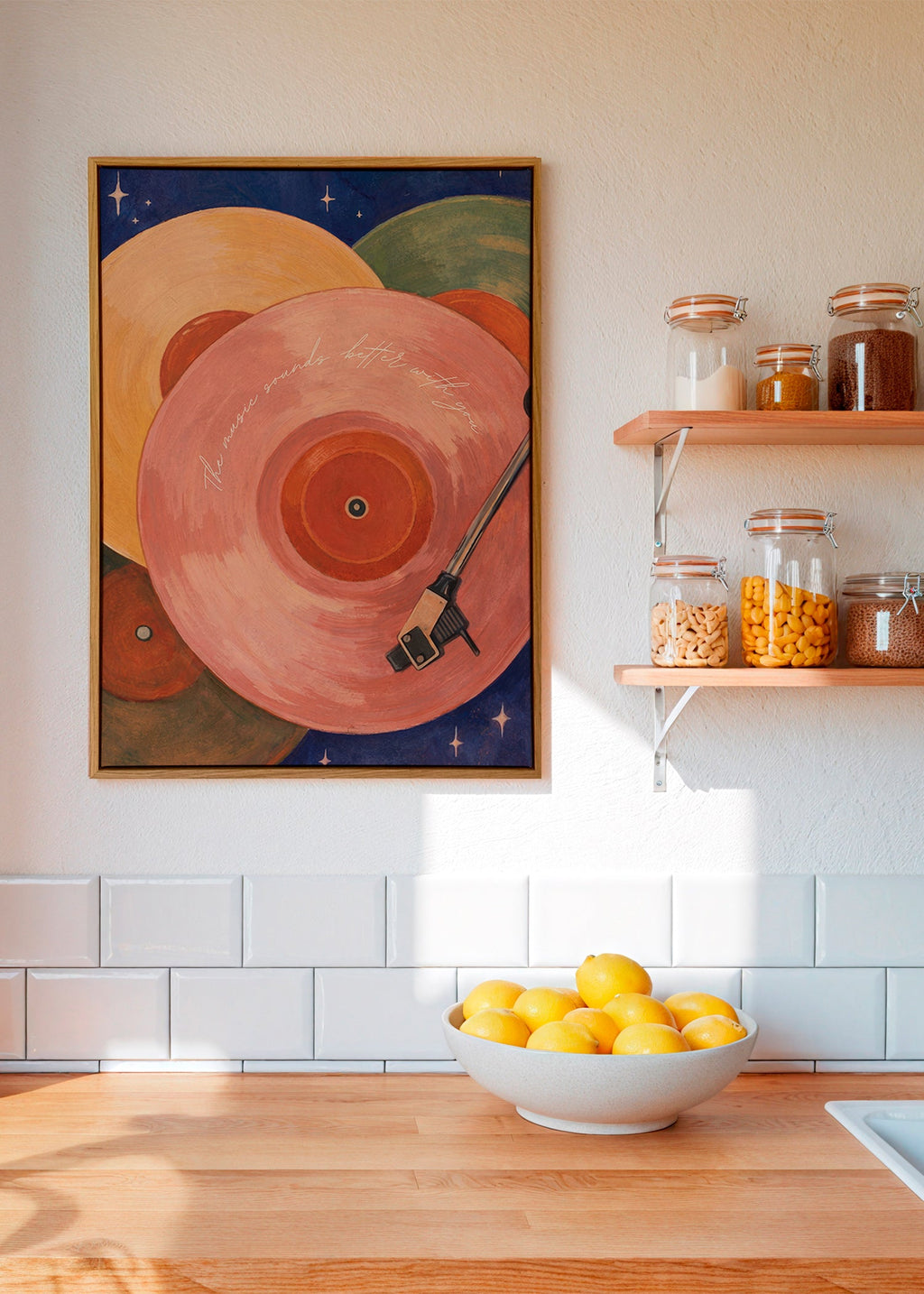 Rosa Vinyl-Illustration mit Plattenspielerarm
