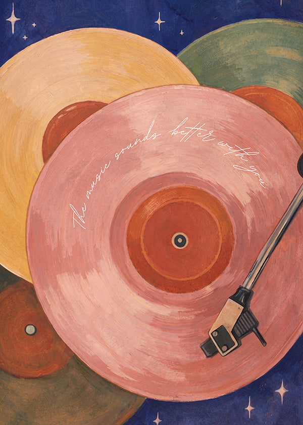 Rosa Vinyl-Illustration mit Plattenspielerarm