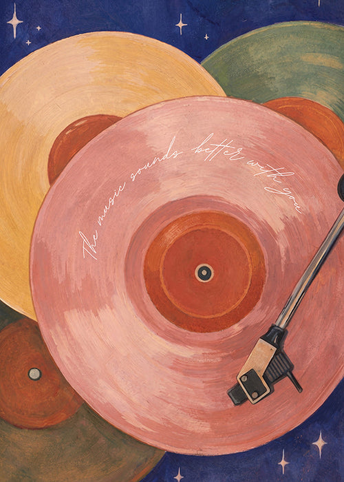 Rosa Vinyl-Illustration mit Plattenspielerarm