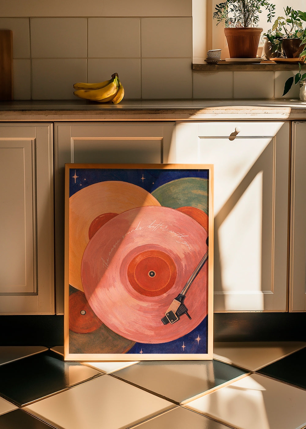 Rosa Vinyl-Illustration mit Plattenspielerarm
