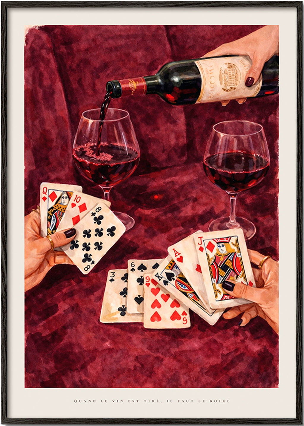 Küchenkunst mit Spielkarten und Rotwein
