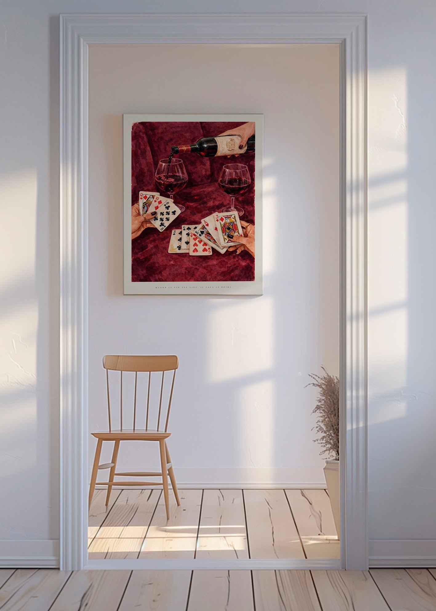 Küchenkunst mit Spielkarten und Rotwein