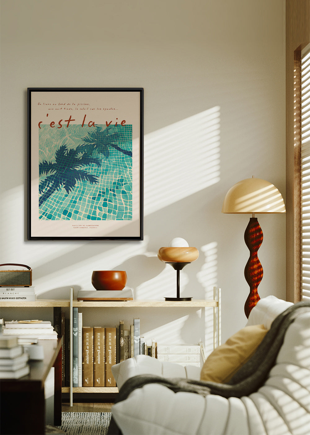 Pool-Illustration mit Palmenschatten