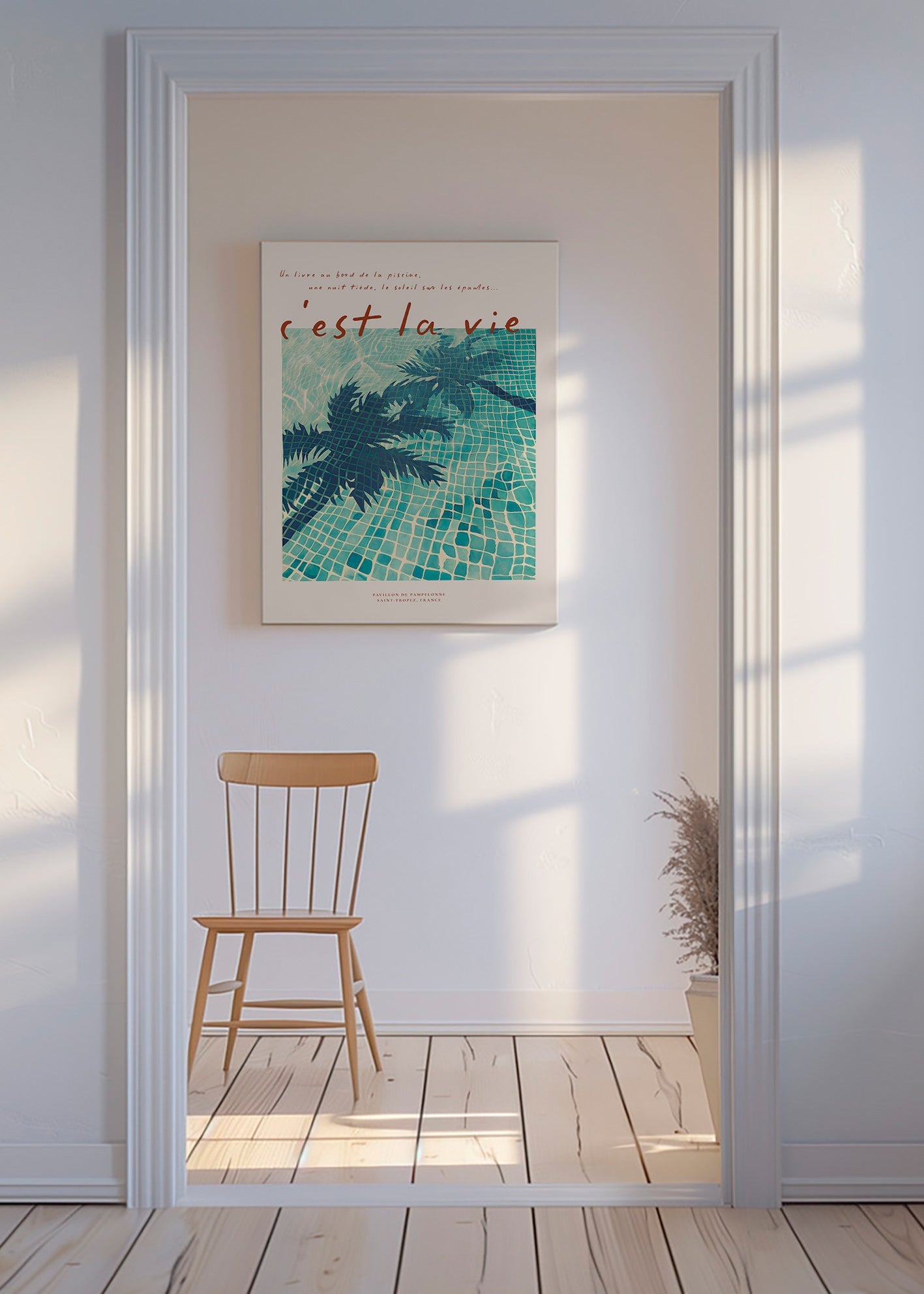 Pool-Illustration mit Palmenschatten