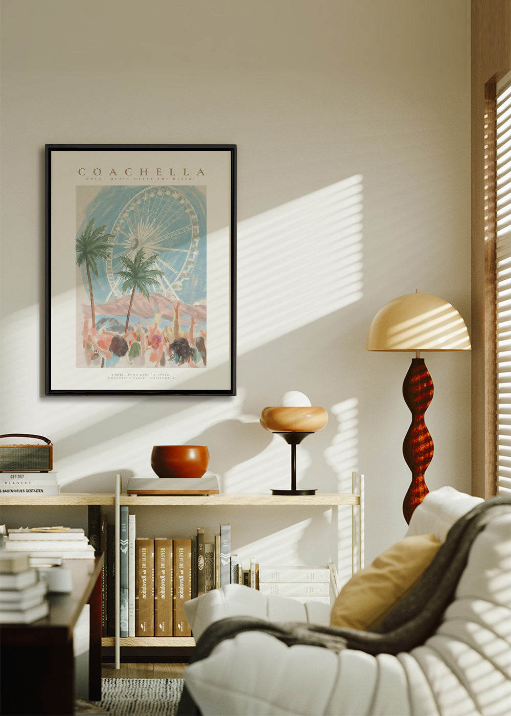 Coachella-Illustration mit Riesenrad und Palmen