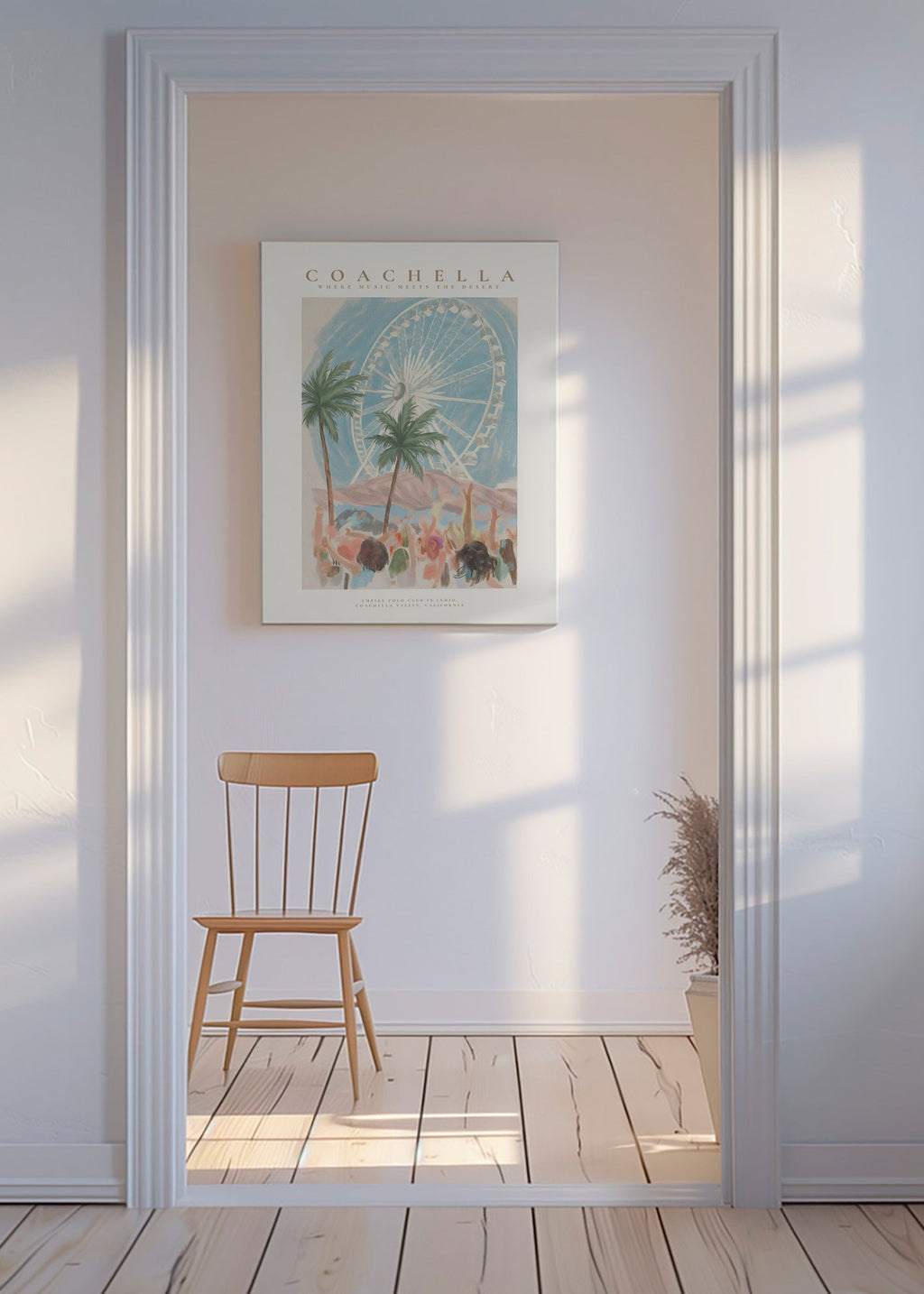 Coachella-Illustration mit Riesenrad und Palmen