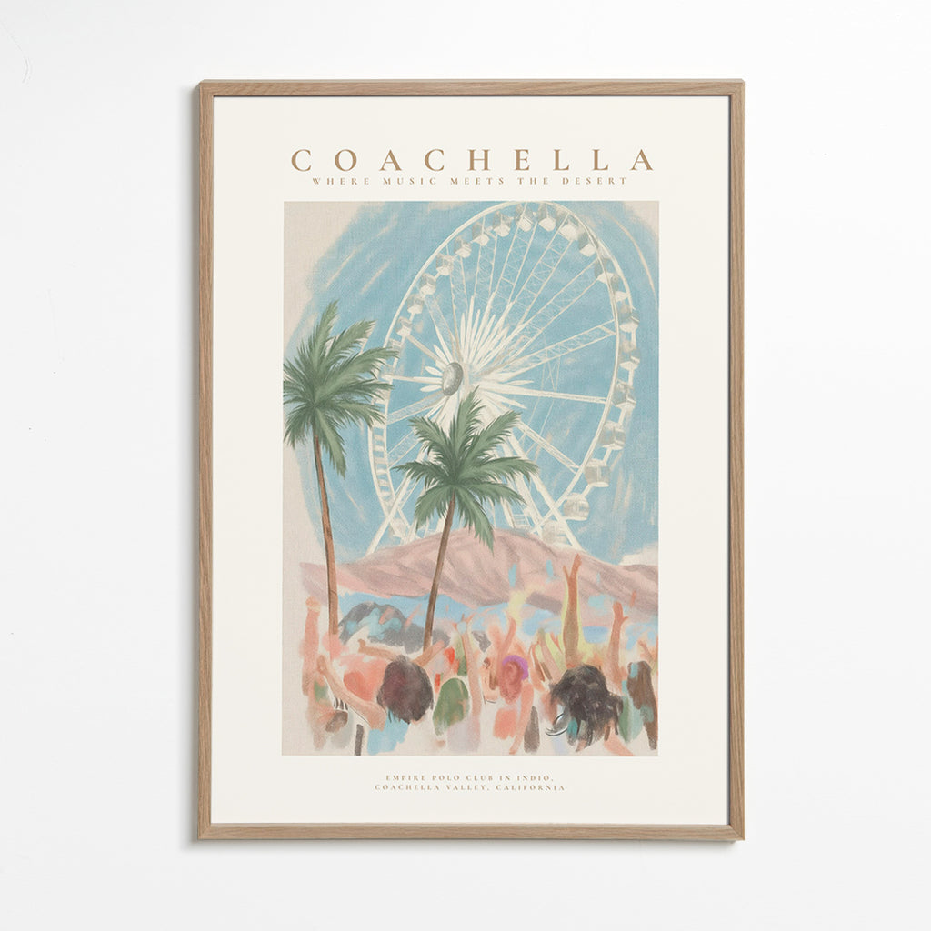 Coachella-Illustration mit Riesenrad und Palmen