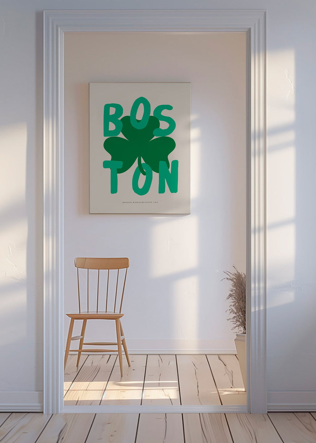 Reiseposter Boston mit Kleeblatt-Grafik