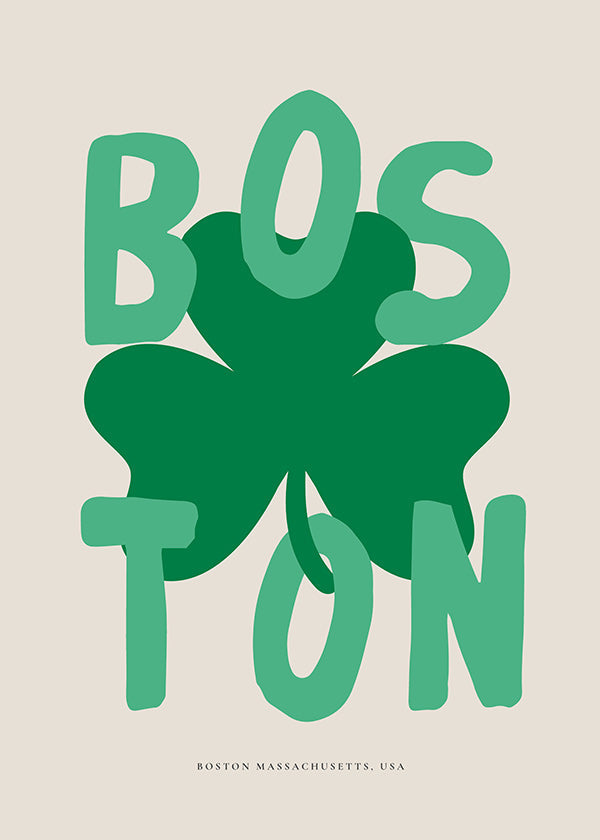 Reiseposter Boston mit Kleeblatt-Grafik