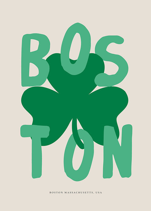 Reiseposter Boston mit Kleeblatt-Grafik