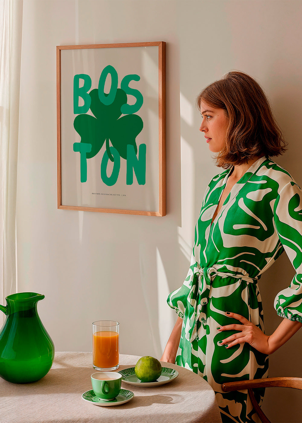 Reiseposter Boston mit Kleeblatt-Grafik