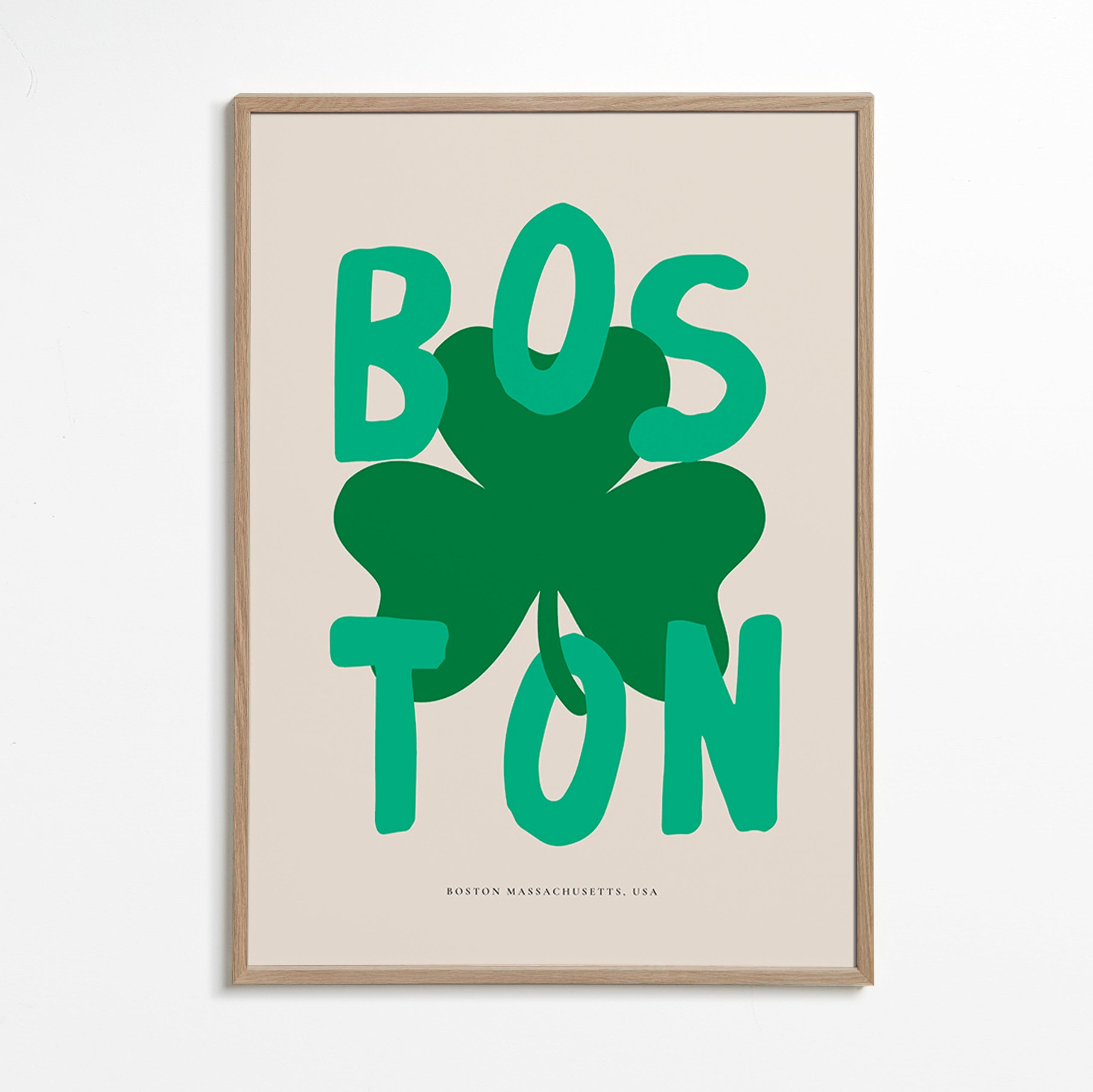 Reiseposter Boston mit Kleeblatt-Grafik