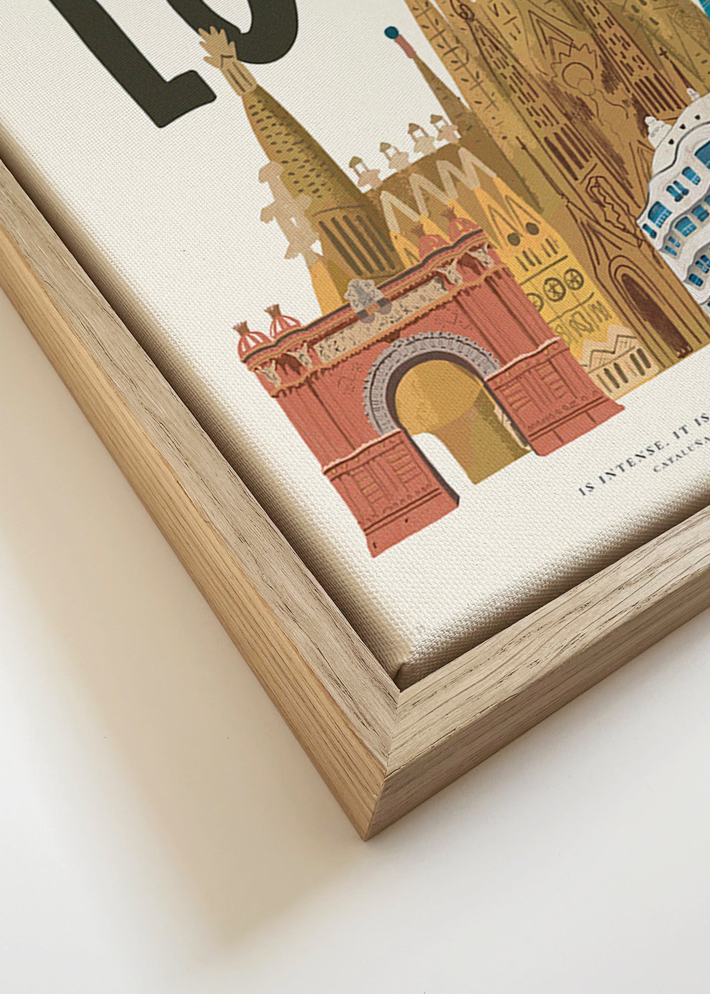 Stadtbild Barcelona illustriert mit Typografie