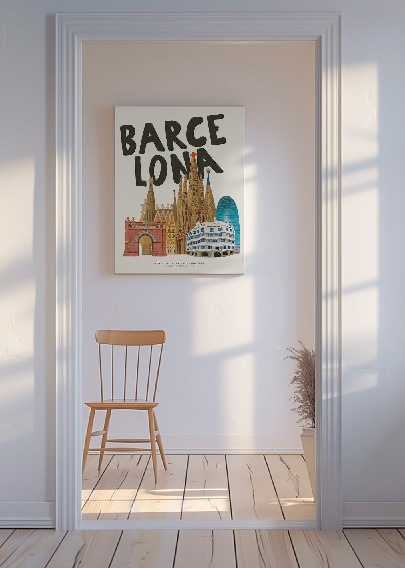 Stadtbild Barcelona illustriert mit Typografie