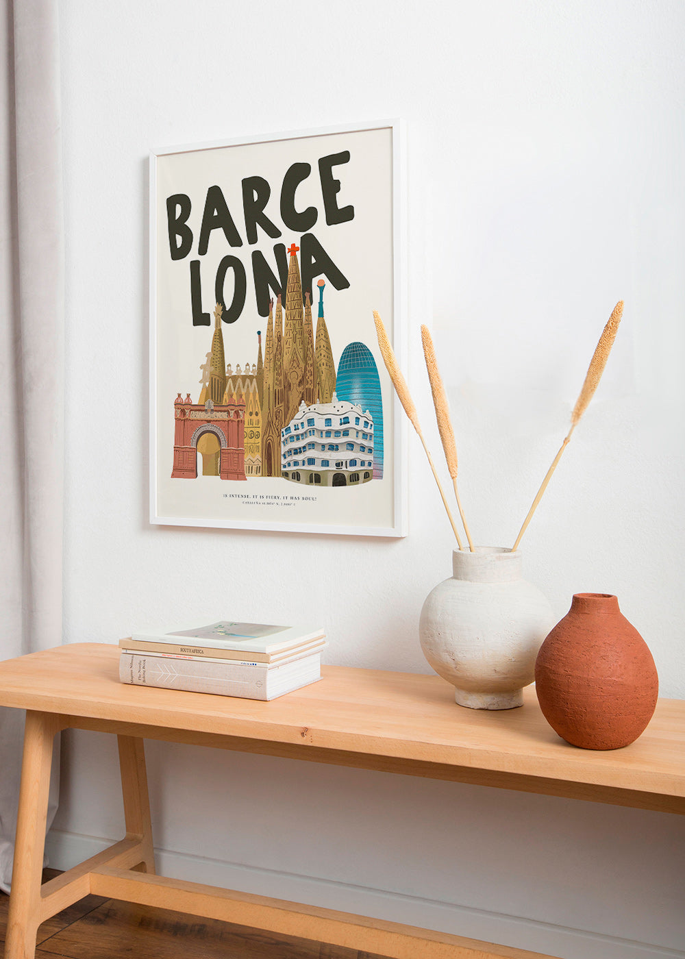 Stadtbild Barcelona illustriert mit Typografie