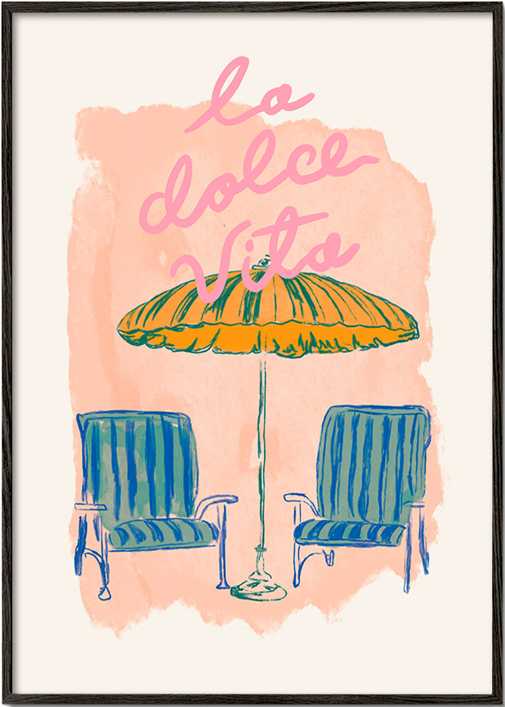 Illustration La Dolce Vita Sonnenschirm und Stühle