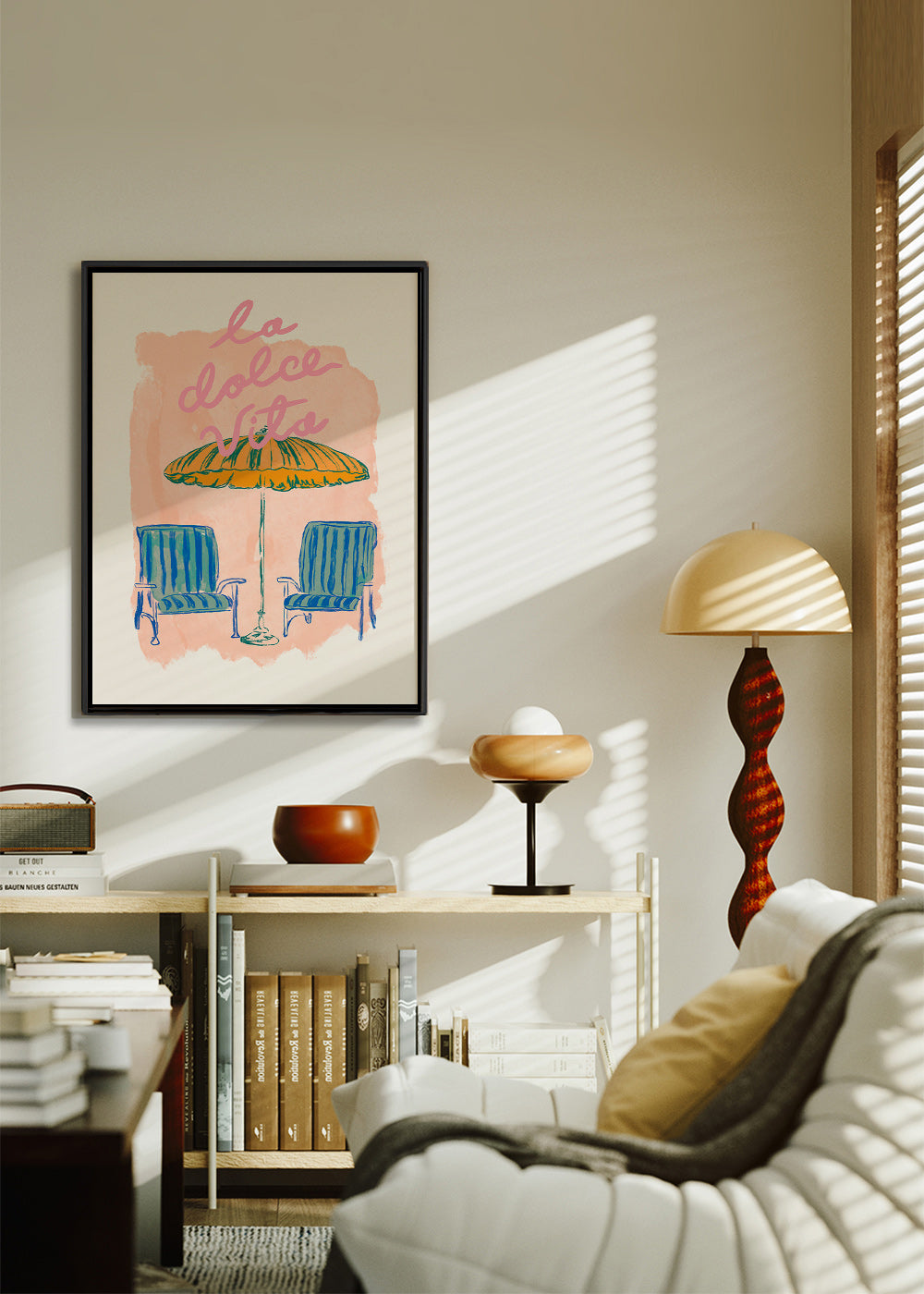 Illustration La Dolce Vita Sonnenschirm und Stühle