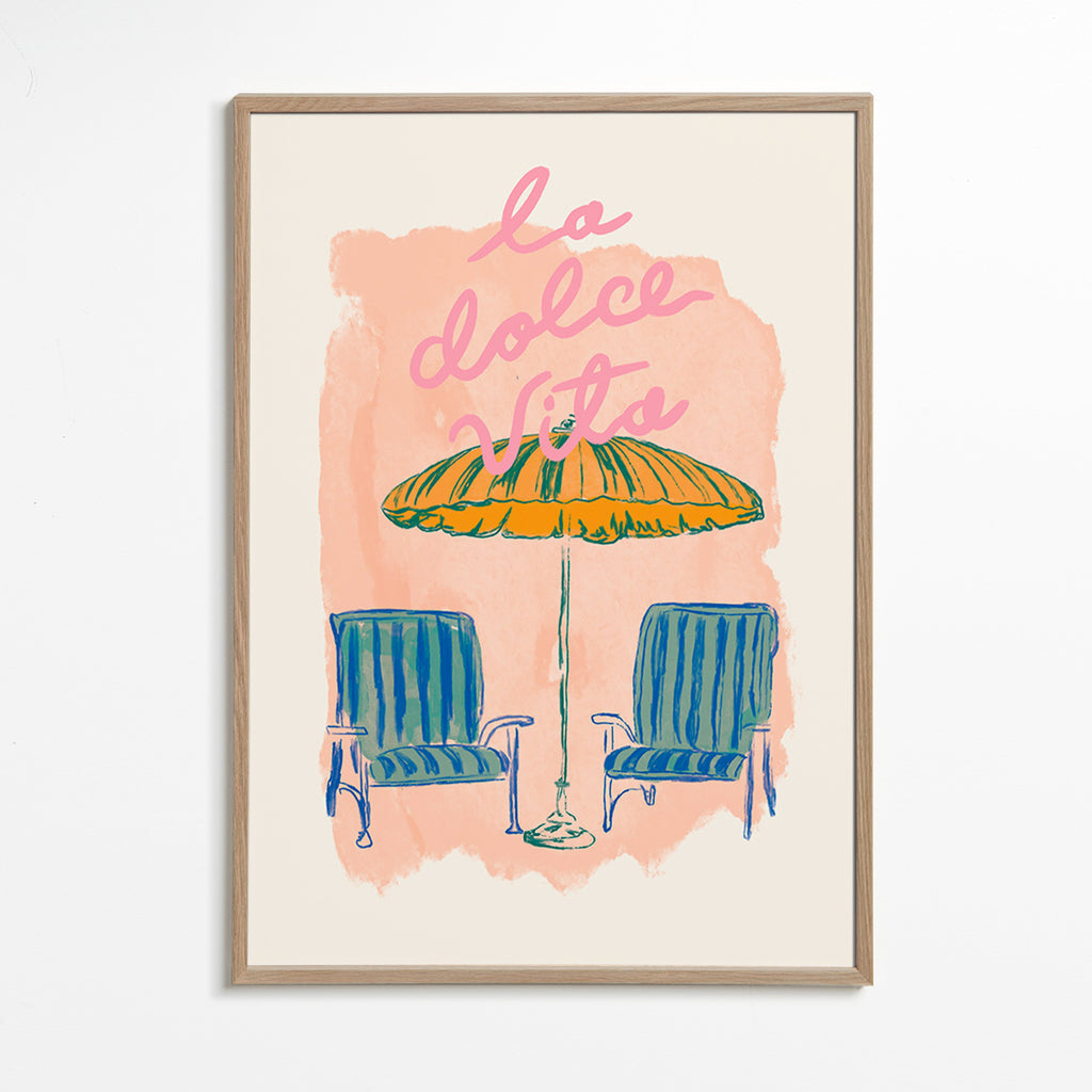 Illustration La Dolce Vita Sonnenschirm und Stühle