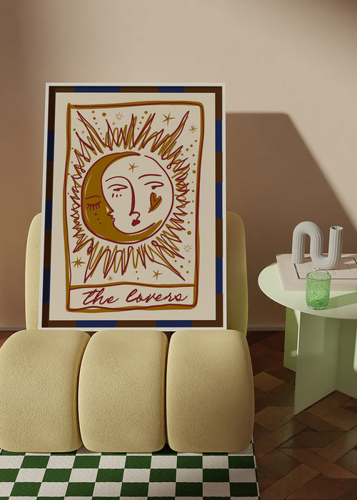 Tarot-Illustration 'The Lovers' Sonne und Mond