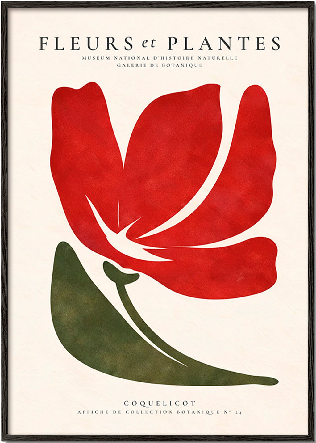 Botanischer Druck mit stilisiertem roten Mohn