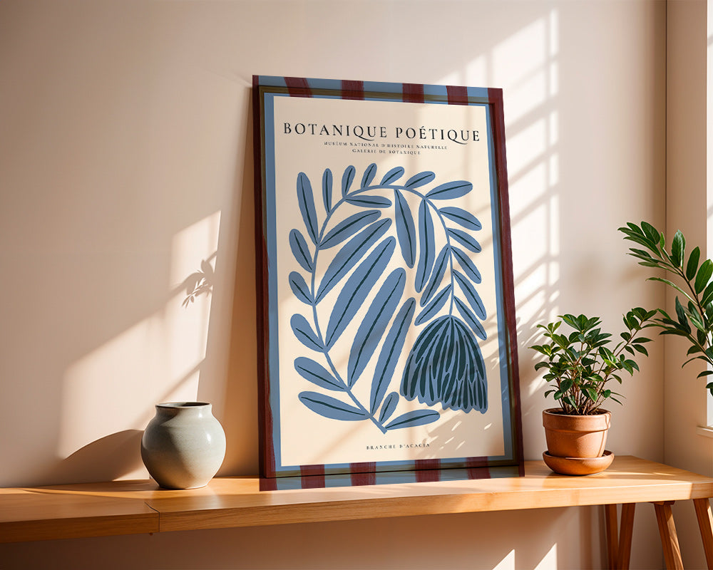 Botanischer Druck: stilisierte blaue Akazie