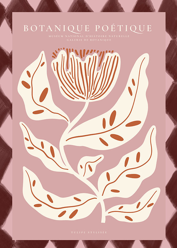 Botanischer Druck mit stilisierter rosa Blume