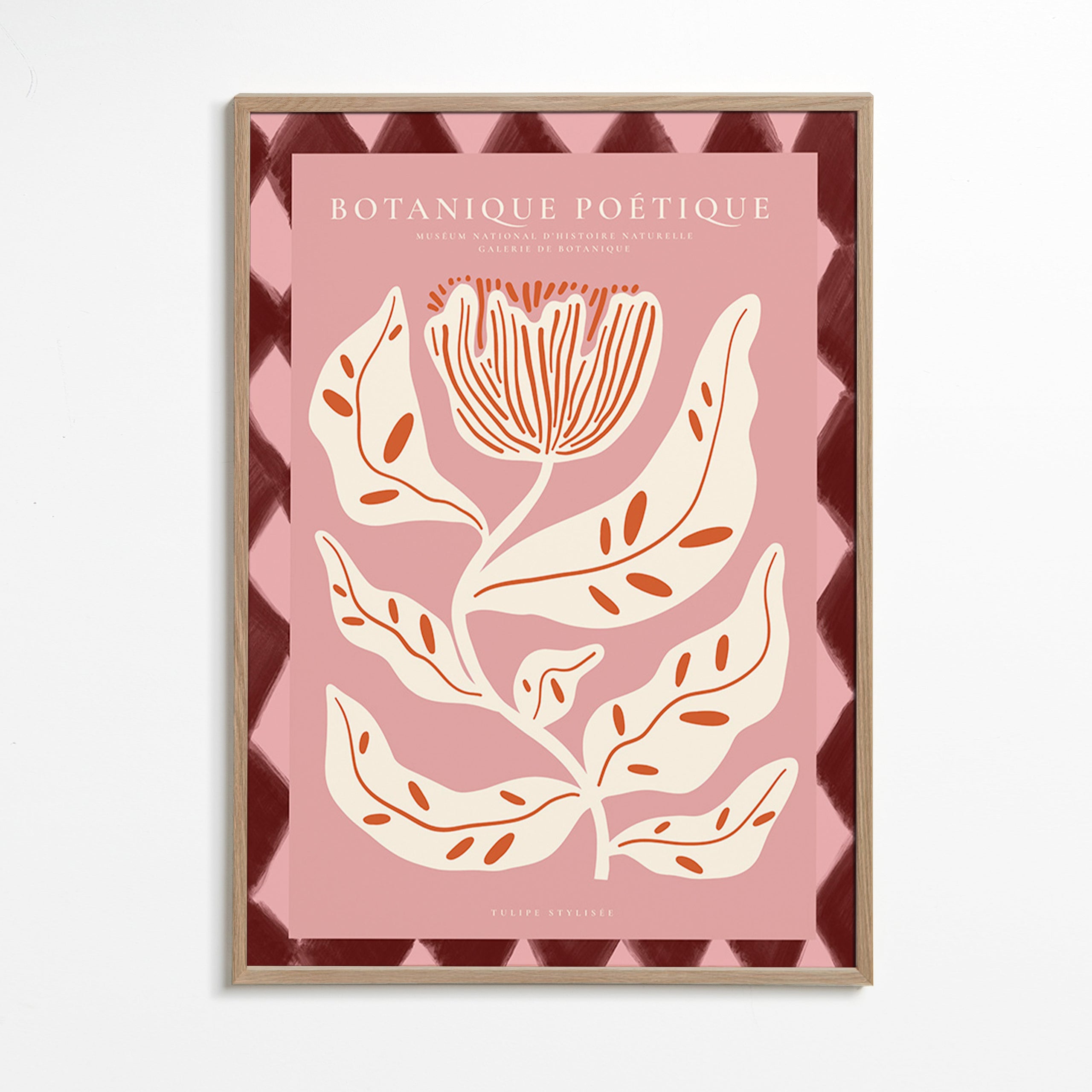 Botanischer Druck mit stilisierter rosa Blume