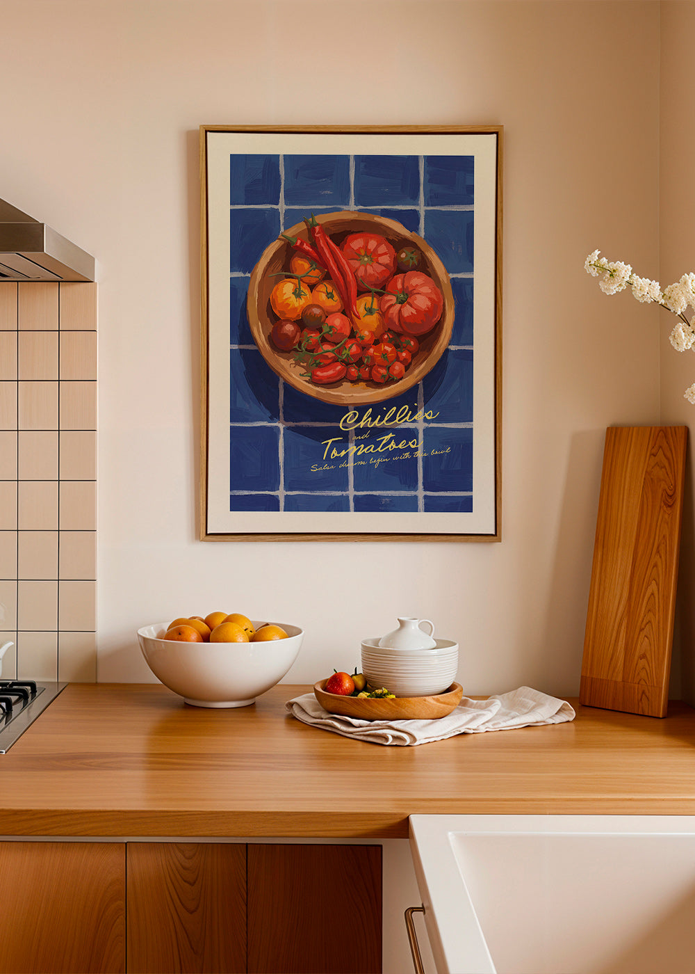Küchenkunst mit Chili- und Tomaten-Illustration