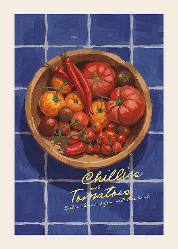 Küchenkunst mit Chili- und Tomaten-Illustration