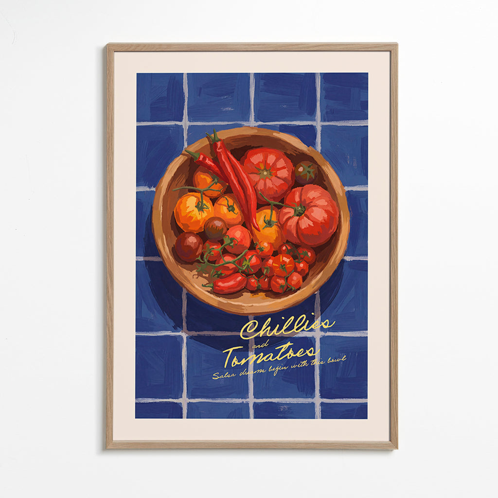 Küchenkunst mit Chili- und Tomaten-Illustration