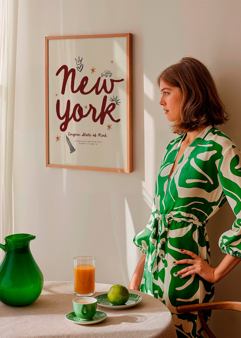 Reiseposter New York mit bordeauxfarbener Schrift