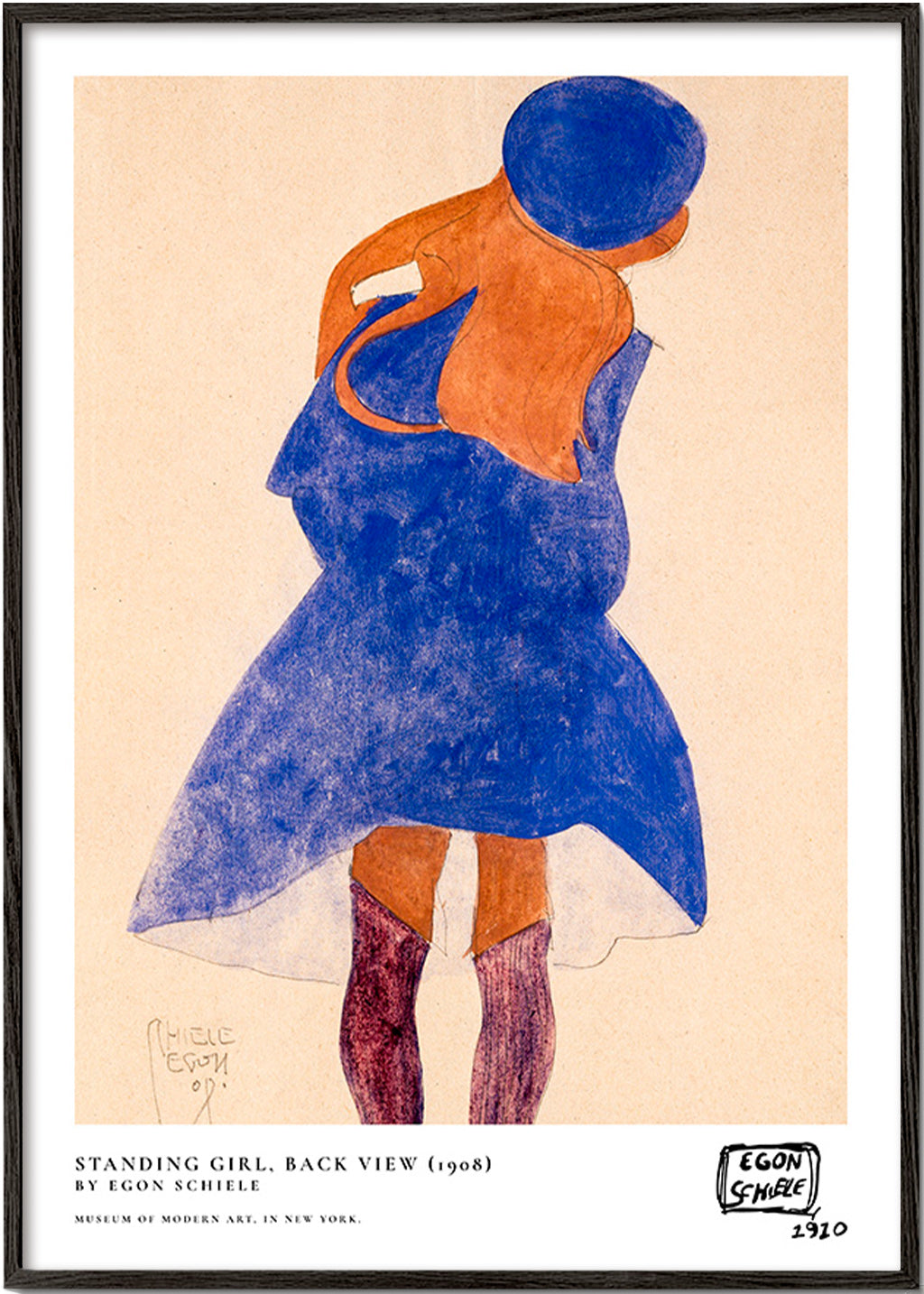 Illustration: Frauenfigur Rückenansicht in Blau