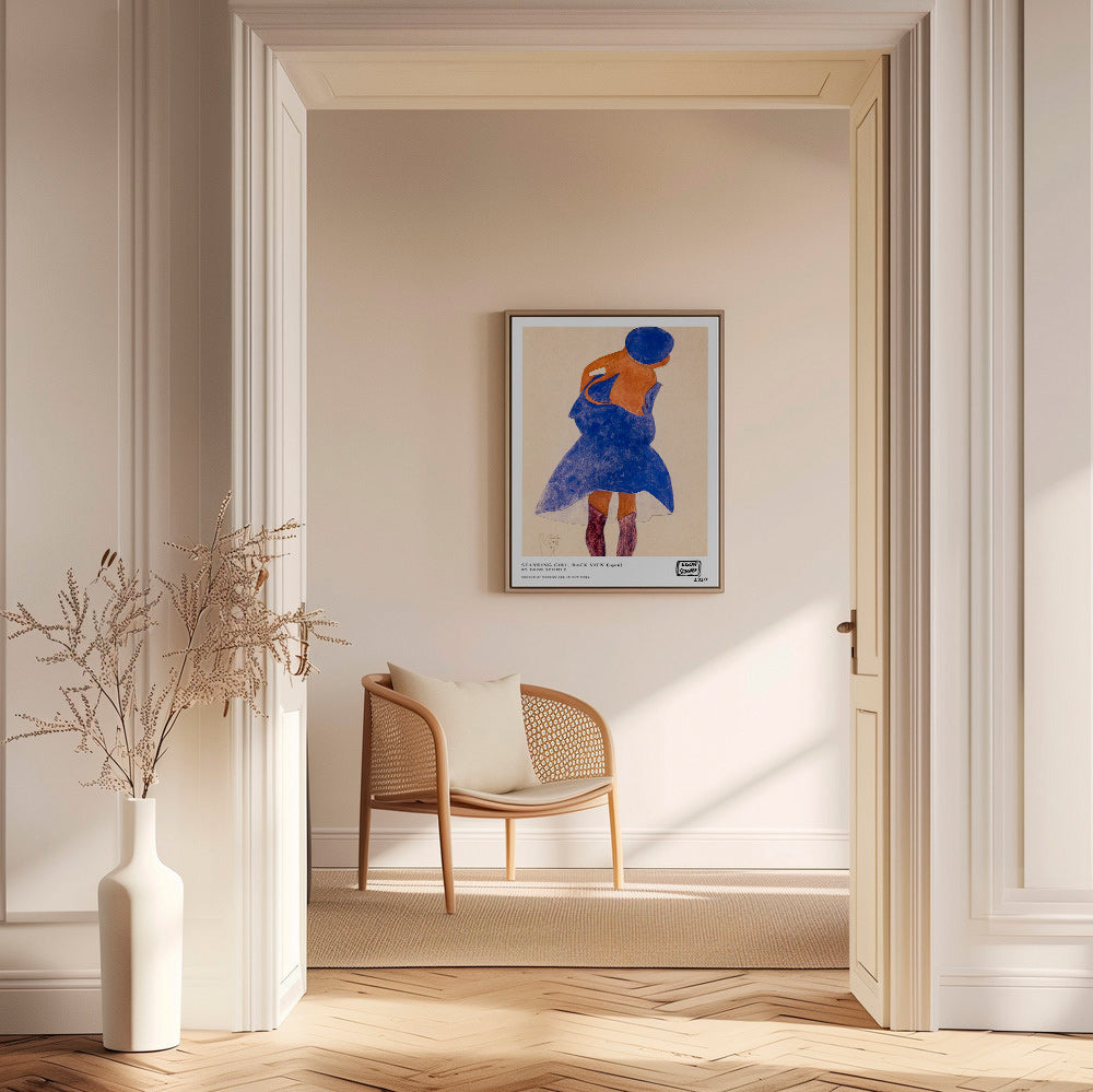 Illustration: Frauenfigur Rückenansicht in Blau