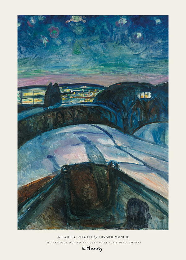 Landschaftskunst mit Sternenhimmel und verschneiten Hügeln
