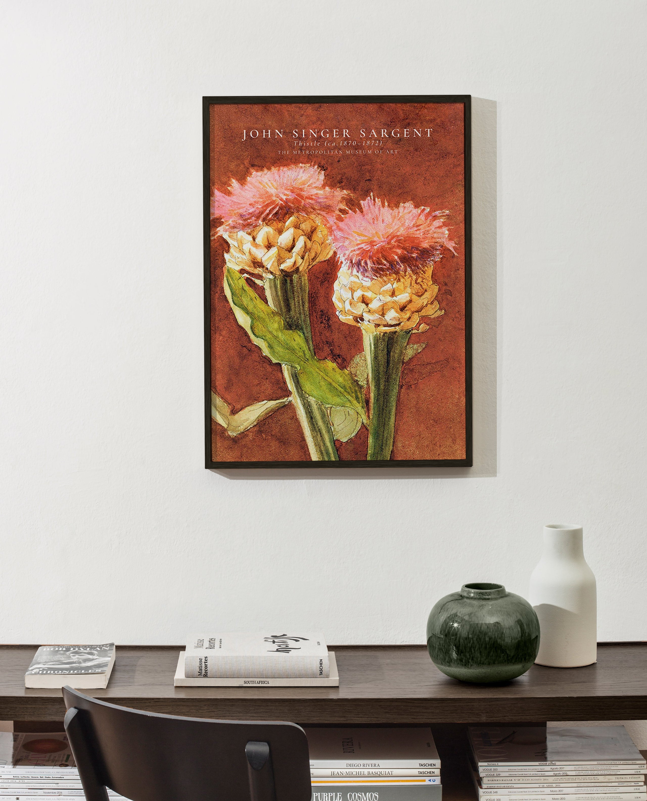 Botanischer Druck: rosa Disteln