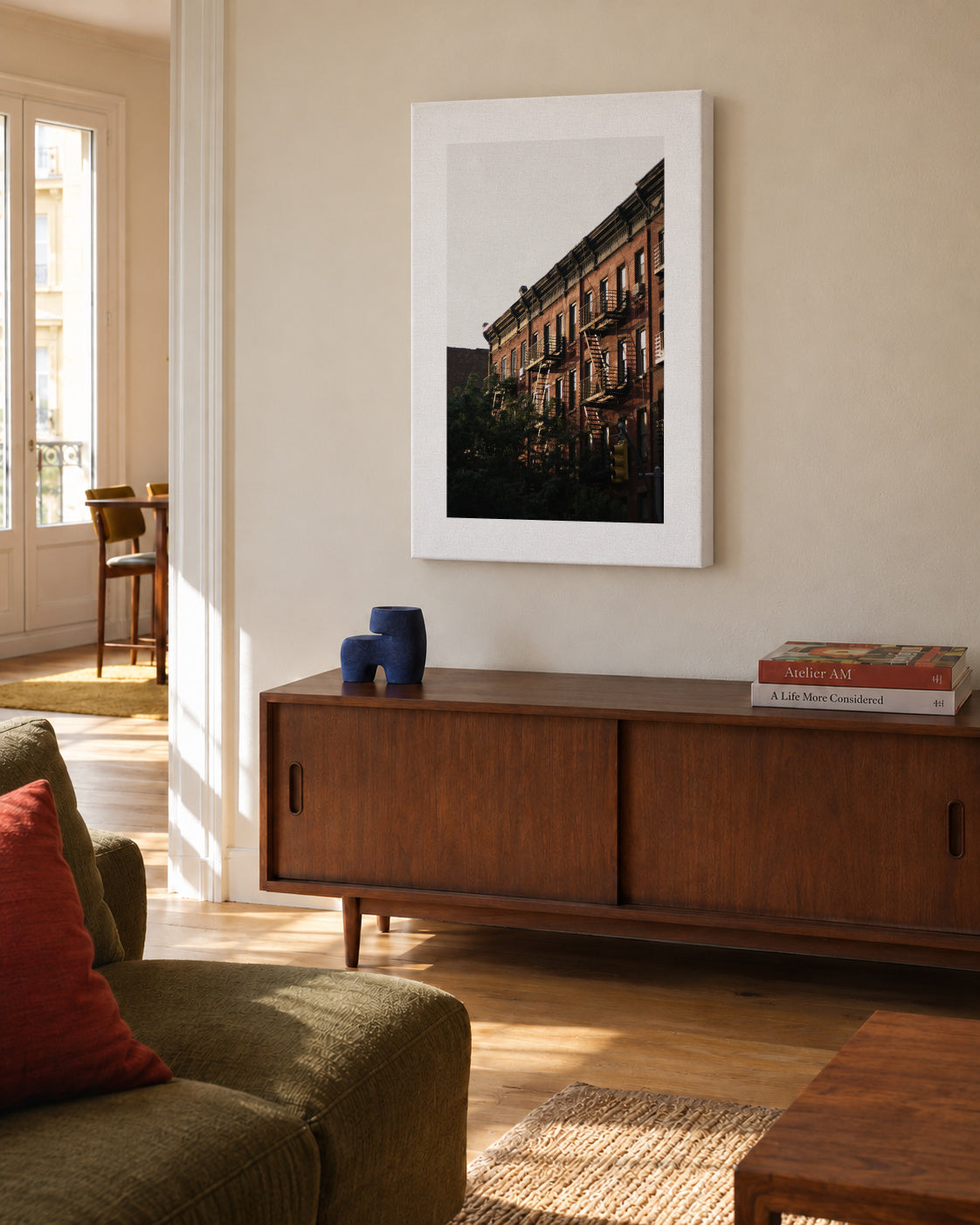 Downtown Corner - Unframed canvas in an interior