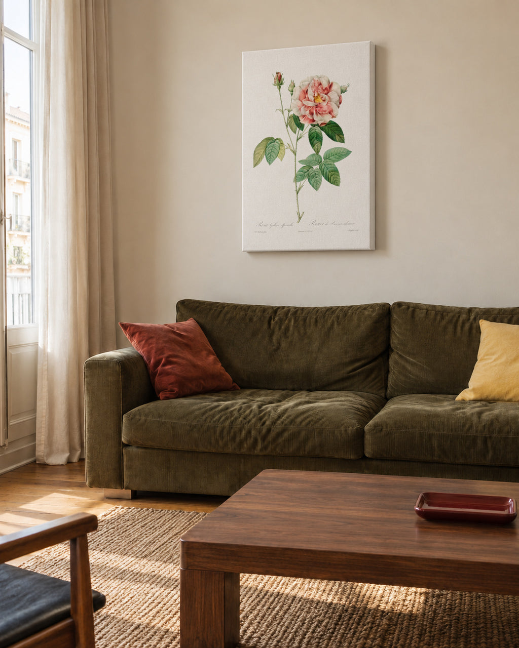 Rosa Gallica - Unframed canvas in an interior