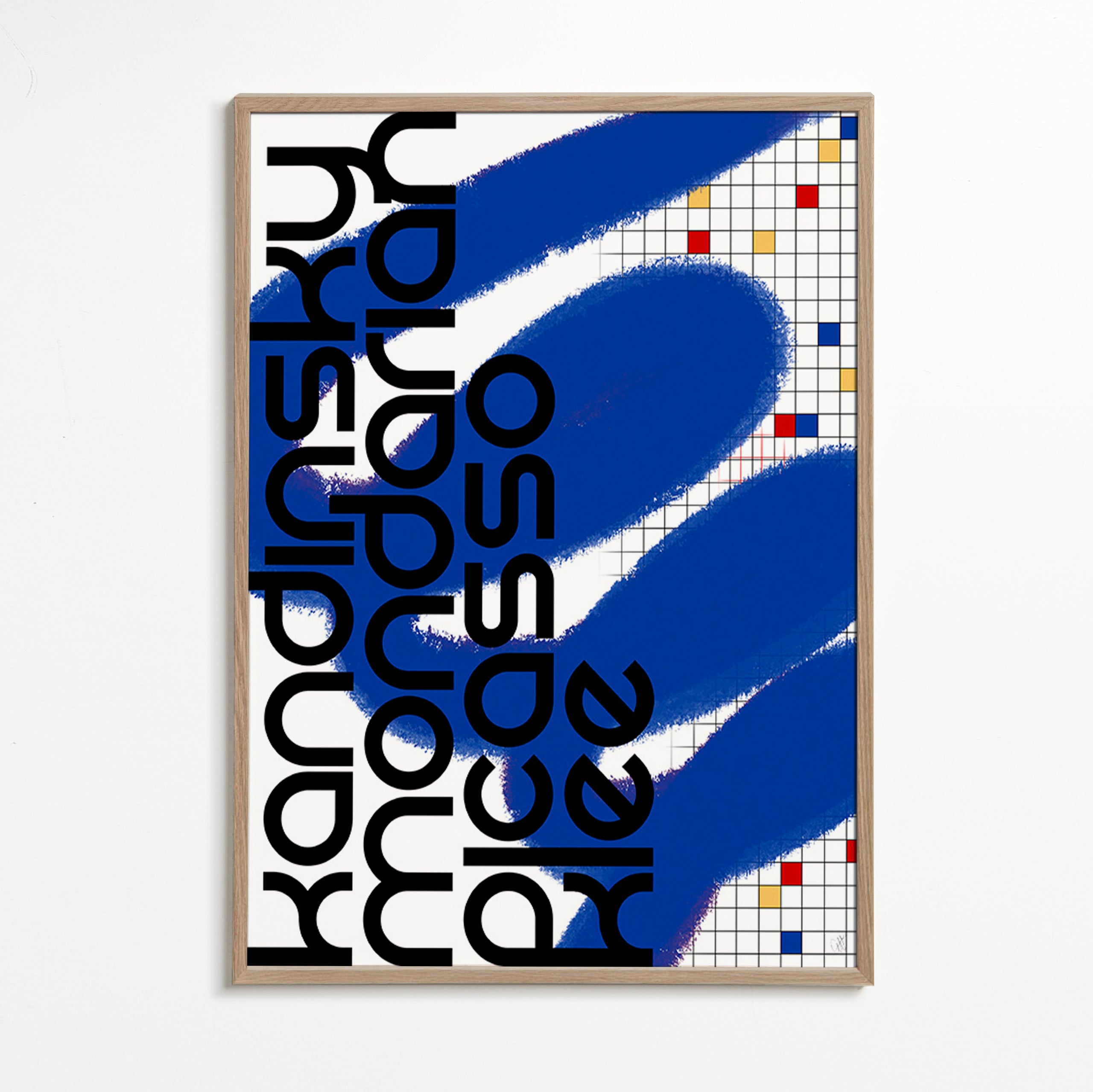 Cuadro abstracto con gestos azules – Oak Frame