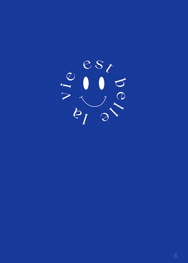 Ilustración smile tipográfica en azul