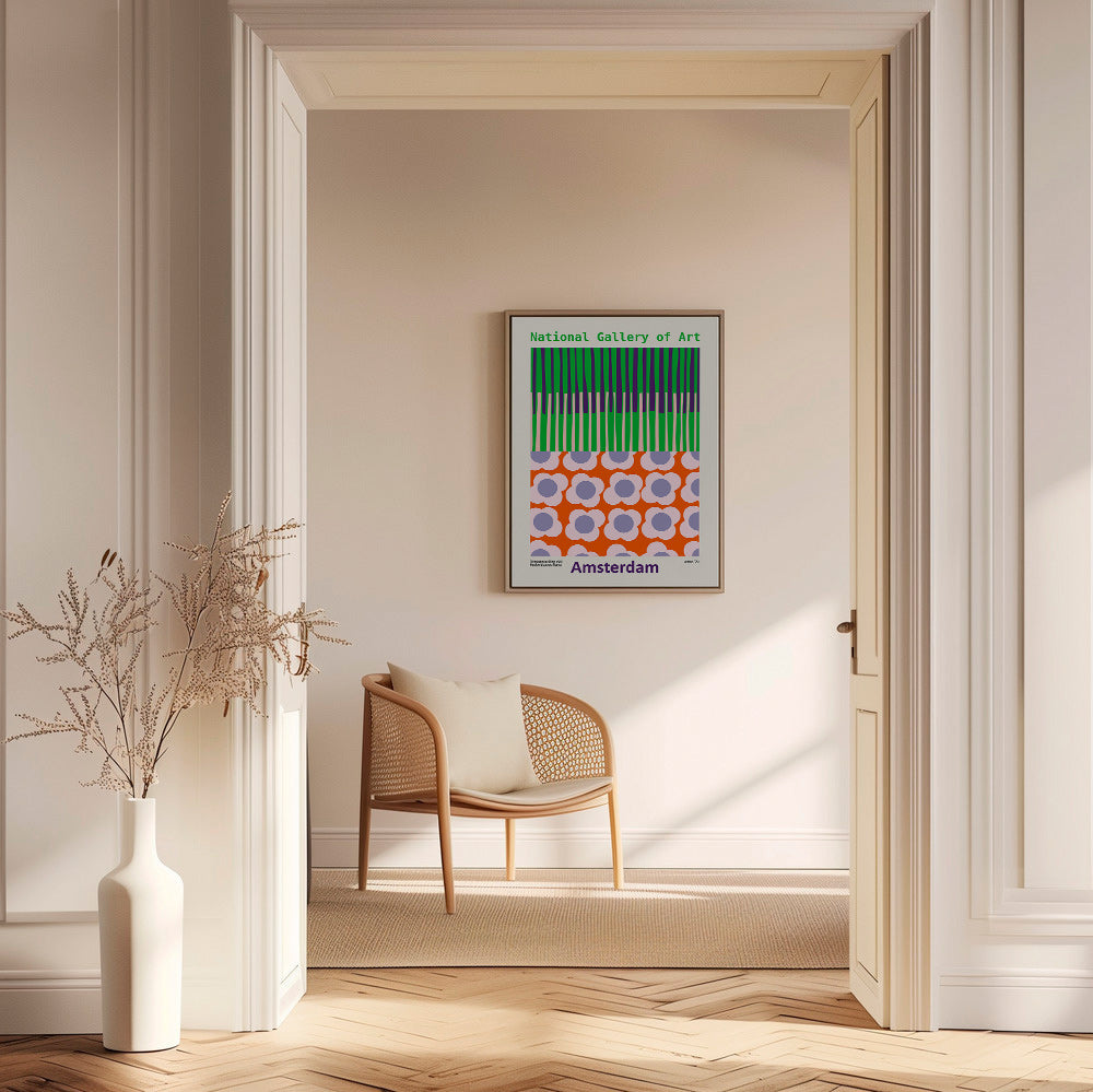 Cuadro de ciudades Amsterdam con patrón floral gráfico – Canvas1