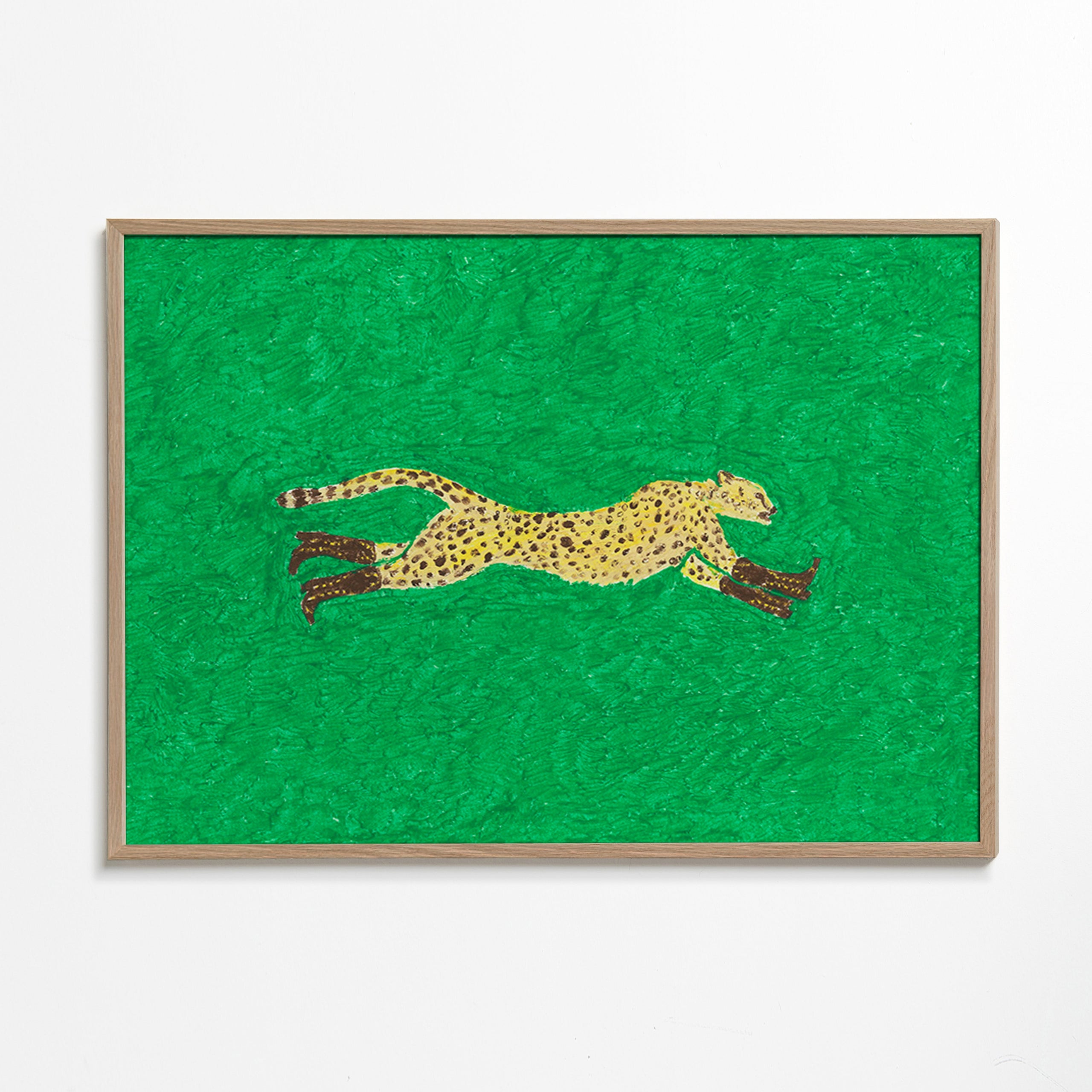 Cuadro guepardo en carrera sobre fondo verde – Oak Frame