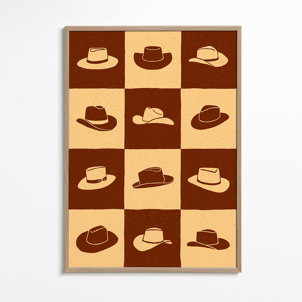 Ilustración de sombreros vaqueros en tablero – Oak Frame