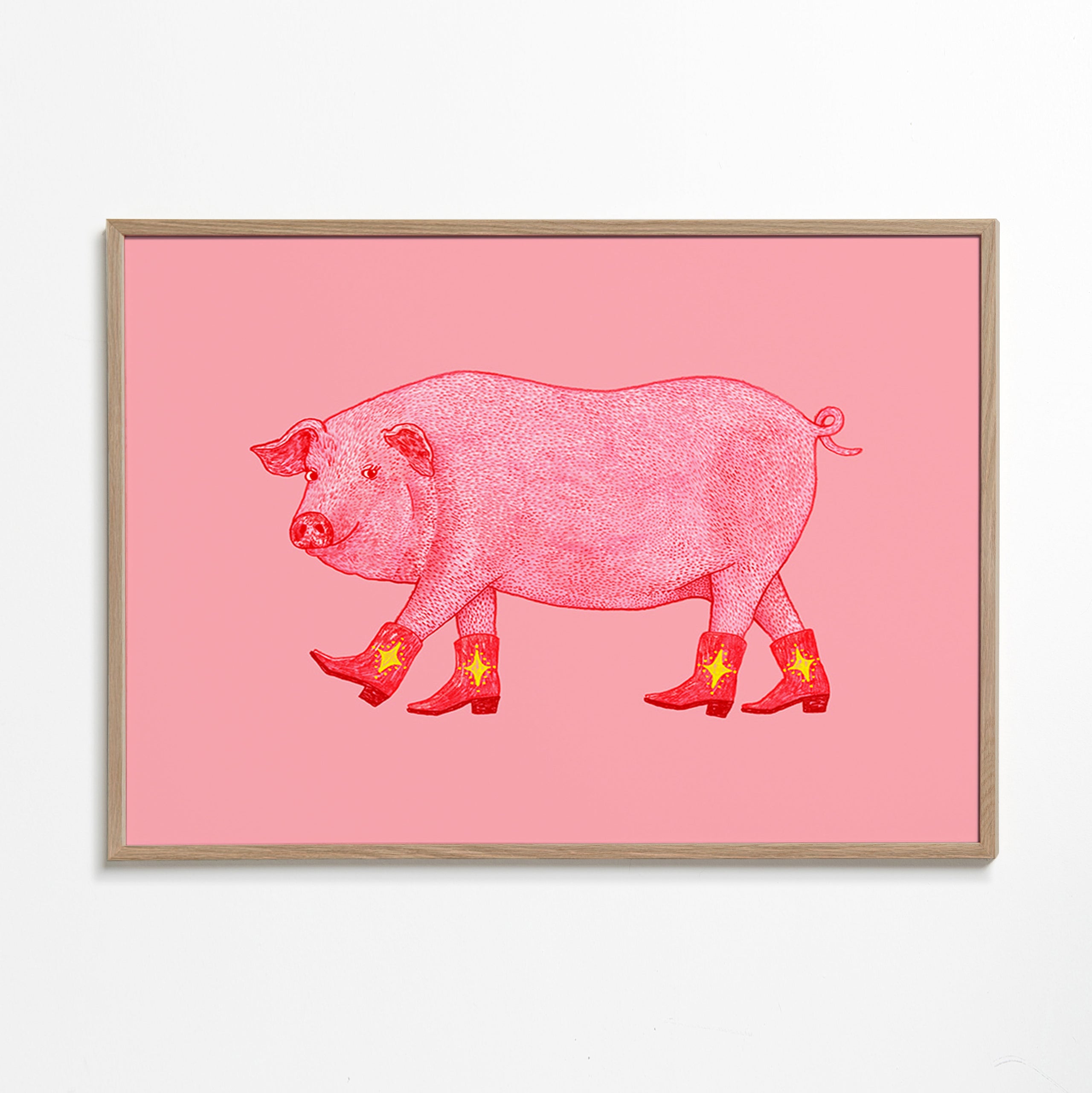 Cuadro cerdito vaquero rosa – Oak Frame