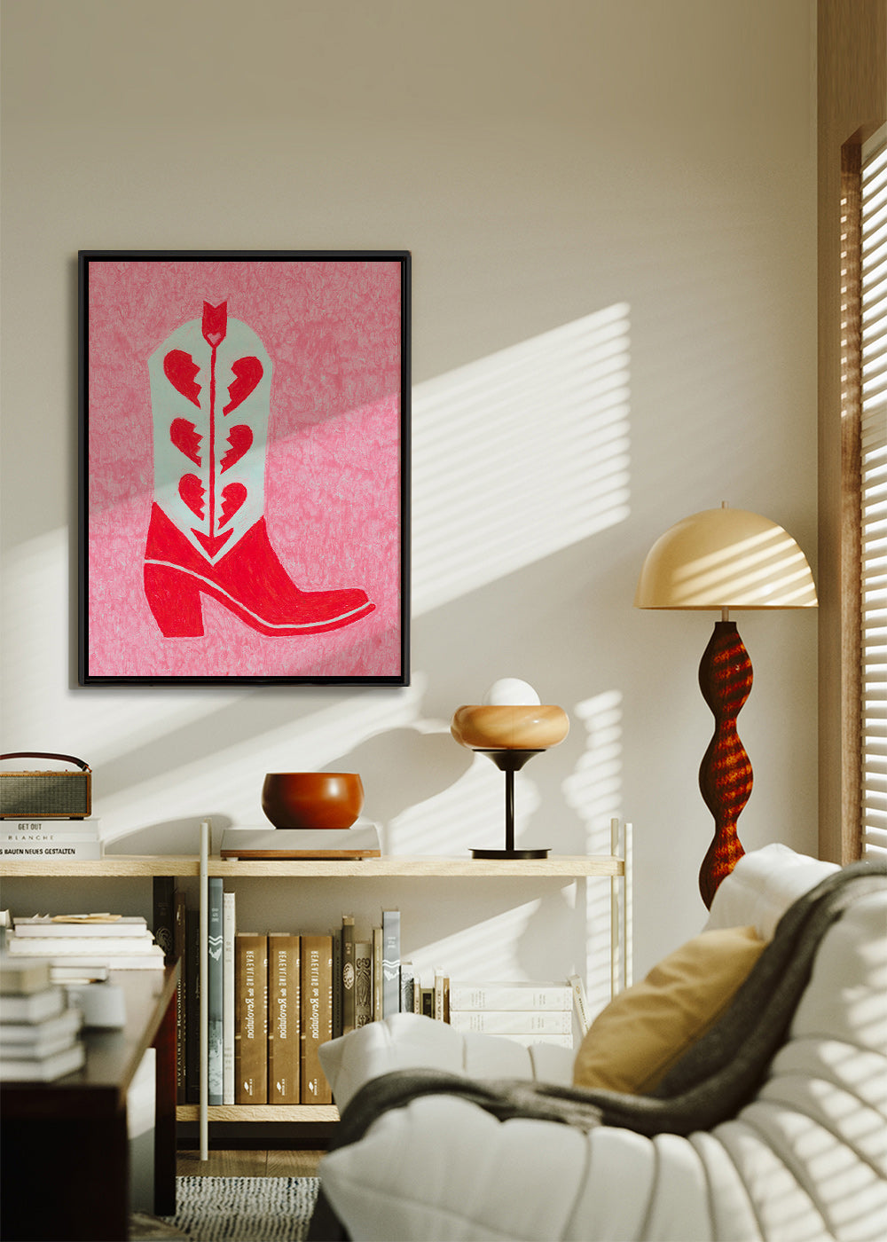 Ilustración de botín vaquero rojo con corazones rotos – Canvas2