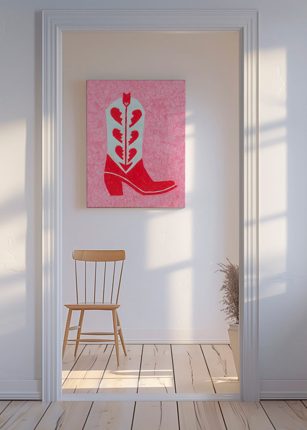 Ilustración de botín vaquero rojo con corazones rotos – Canvas