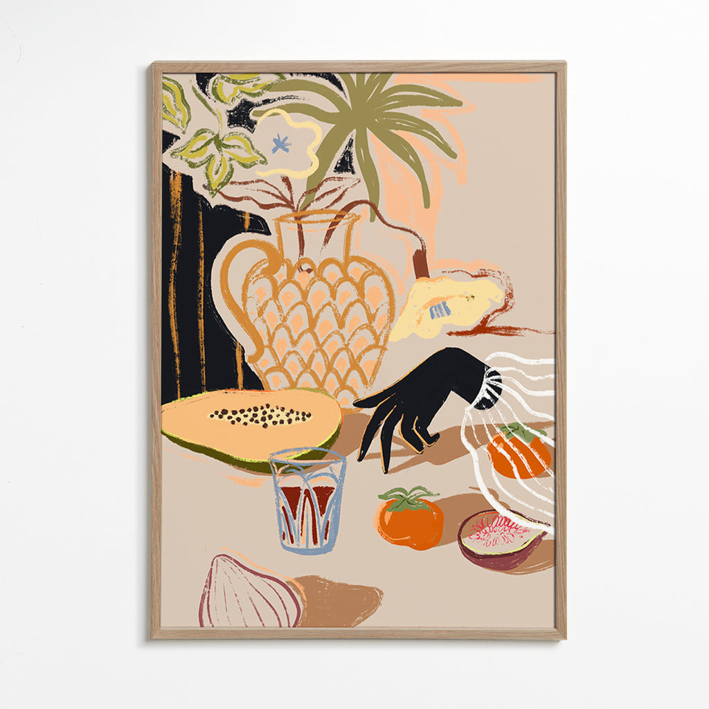 Cuadro de cocina con frutas y jarra decorativa – Oak Frame