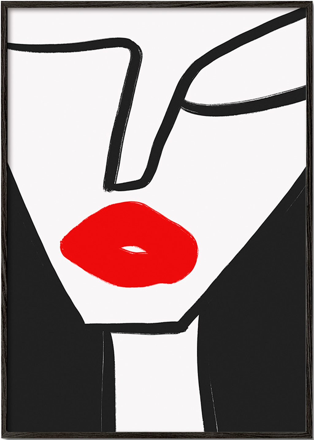 Cuadro minimalista con labios rojos y perfil gráfico – Black Frame