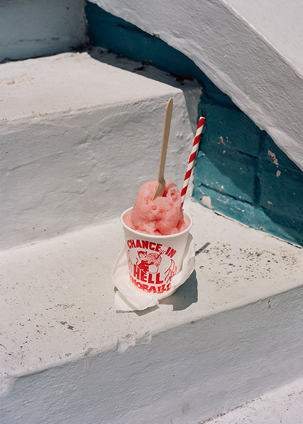 Cuadro de cocina con granizado rosa en escalera